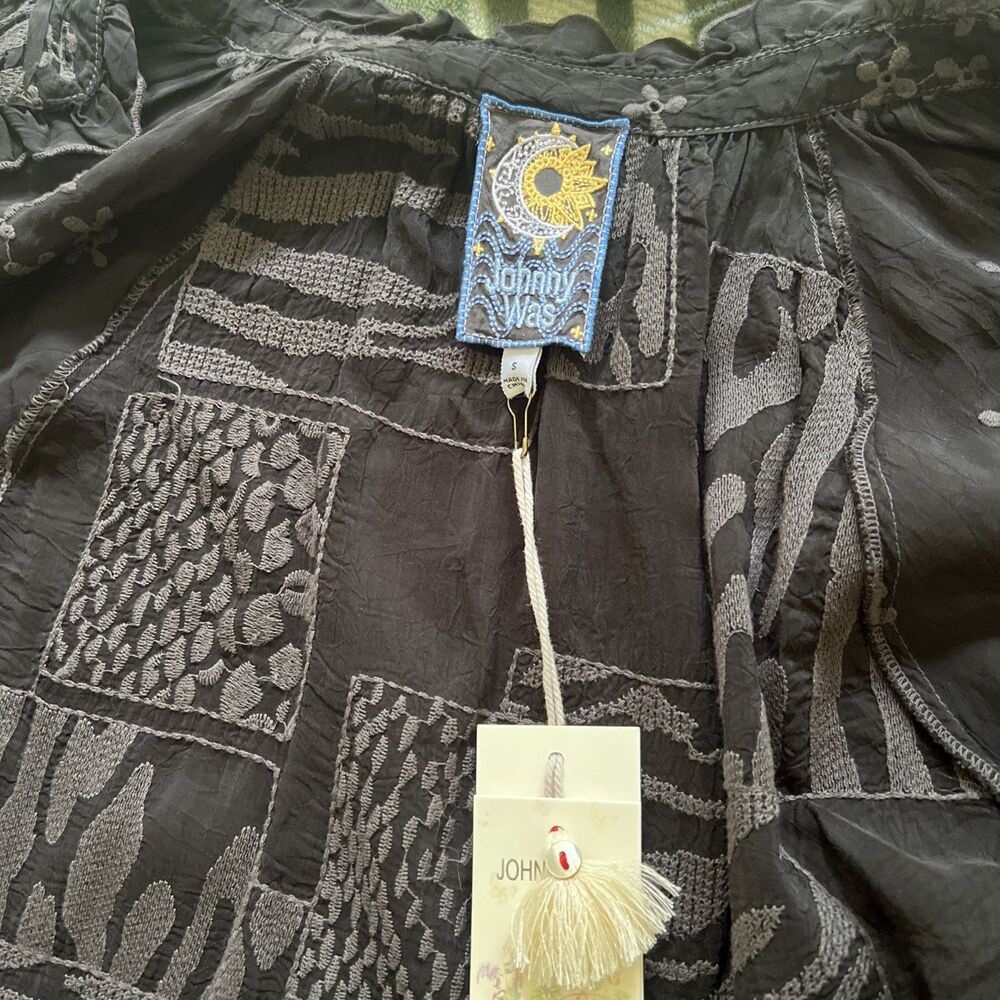 Johnny Was Molli Jaga Blouse Size Small Black Rayon Top Button Down NWT! - Picture 11 of 12